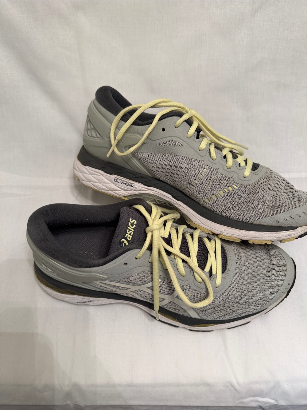 Asics Grey Running Shoes with Pale Yellow Laces